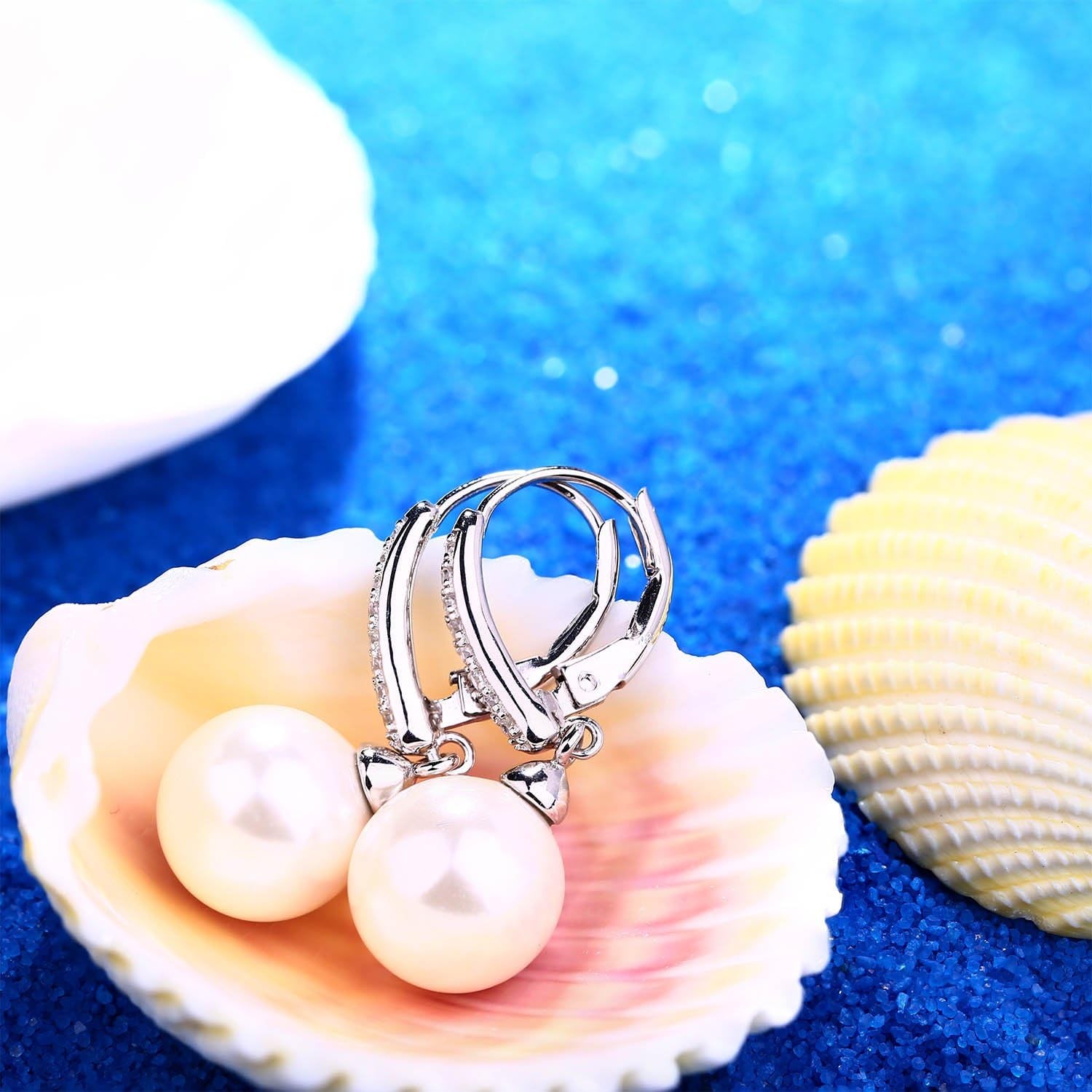 925 Sterling Silver Freshwater Pearl Hoop Earrings with Dangle Real Pearl,Simulated Pearls