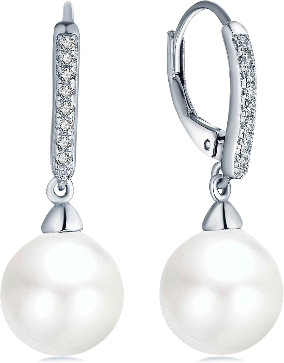 925 Sterling Silver Freshwater Pearl Hoop Earrings with Dangle Real Pearl,Simulated Pearls