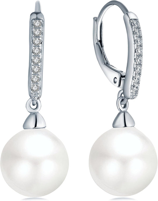 925 Sterling Silver Freshwater Pearl Hoop Earrings with Dangle Real Pearl,Simulated Pearls