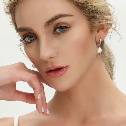 925 Sterling Silver Freshwater Pearl Hoop Earrings with Dangle Real Pearl,Simulated Pearls